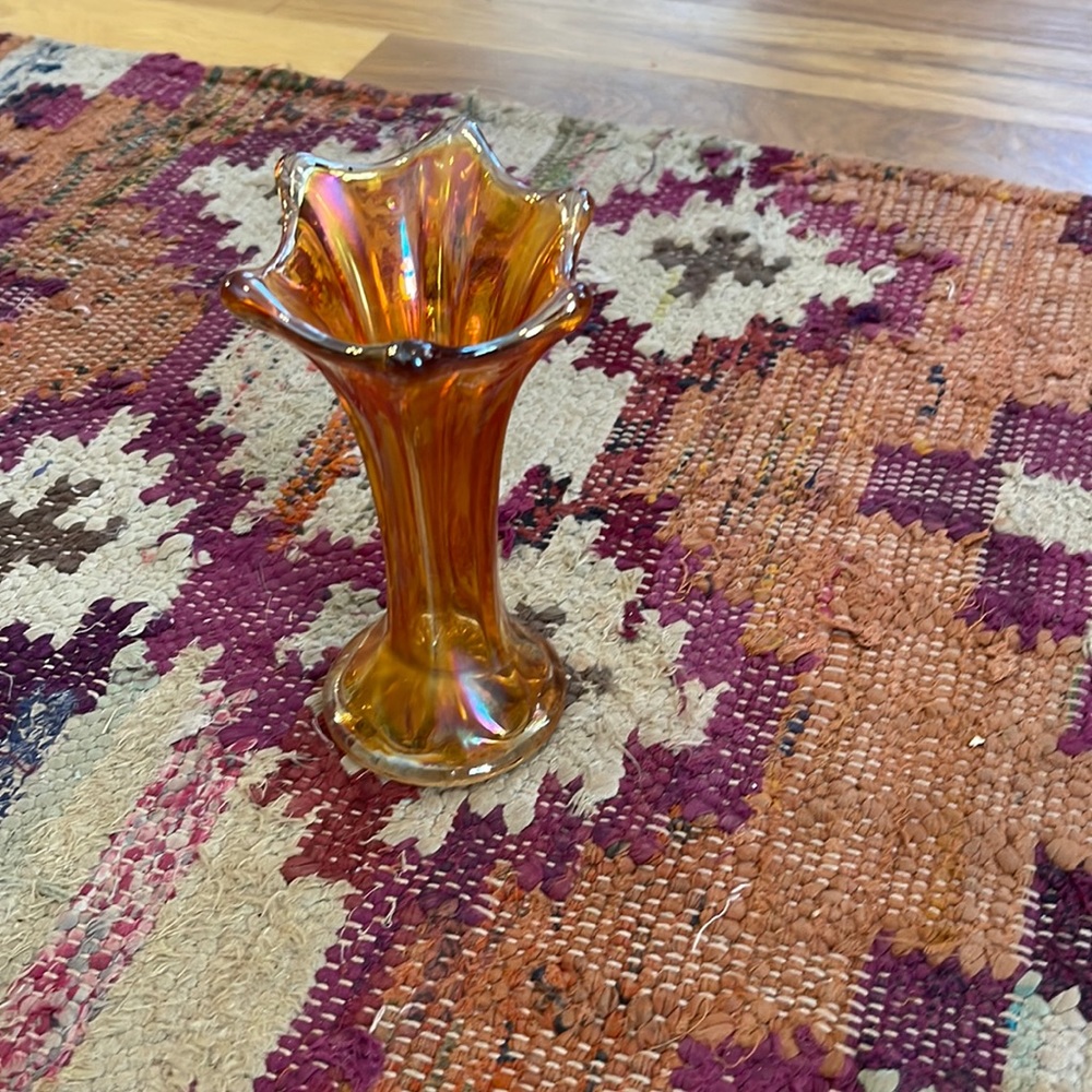 Vintage Fenton Marigold Carnival Glass Swung Vase